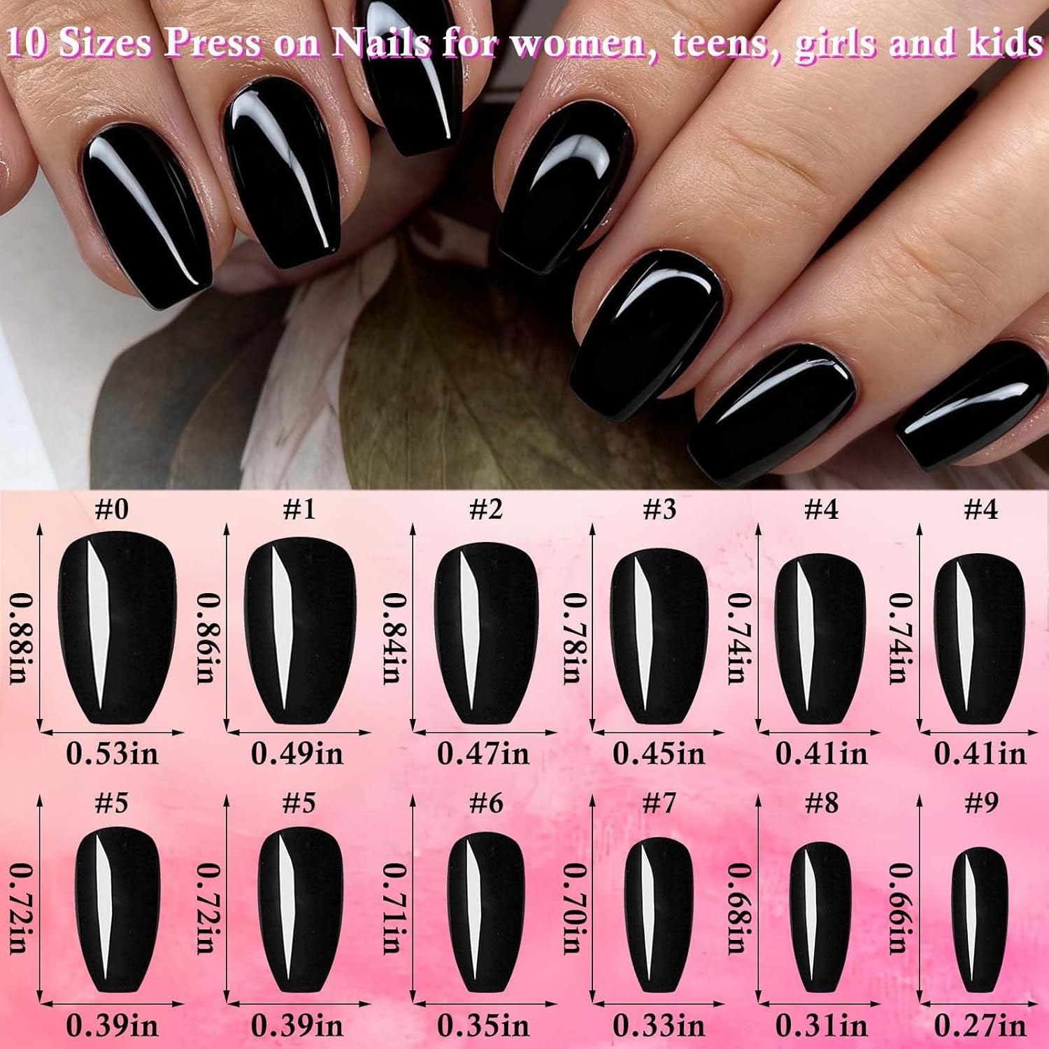 Loveoourhome 576Pc Coffin Press on Nails Short Fake Nails with Glue Tab, Short Acrylic Nails Press on Nail Coffin Glue on Nail Full Cover Ballerina Artificial False Fingernail for Women Girls