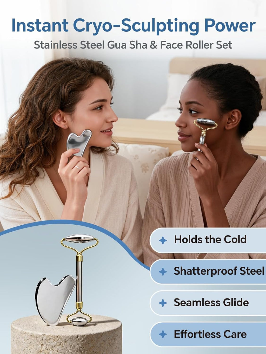 Stainless Steel Face Roller & Gua Sha Facial Tools