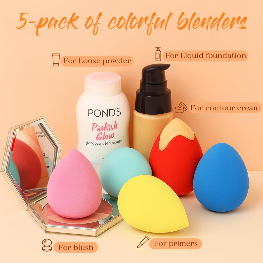 Makeup Sponge Set 5 Pack Micro Porous Low Absorption Soft Latex Free Foundation Beauty Sponges & Blenders for Powder Cream