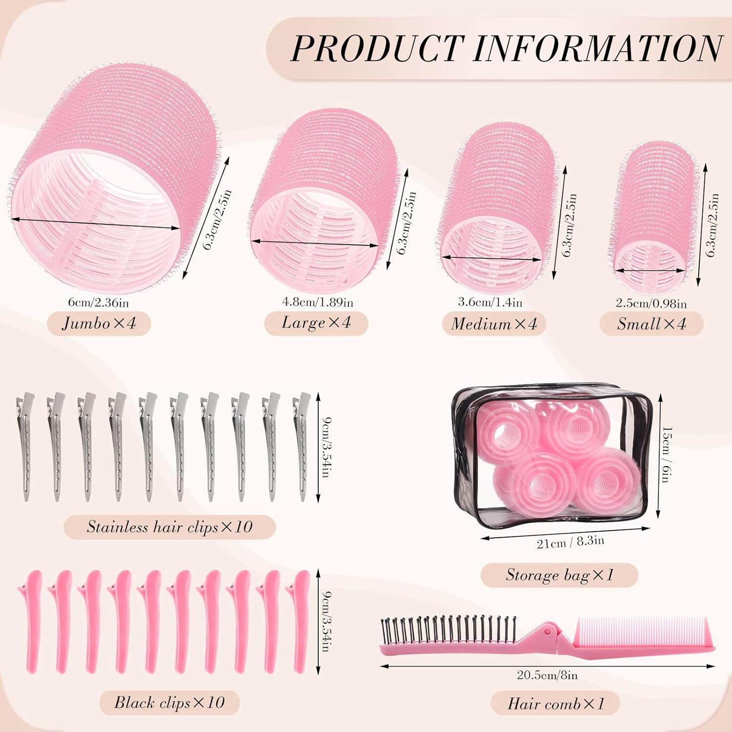 Heatless Hair Curlers Set - 38 Pcs Self-Grip Rollers for All Hair Types