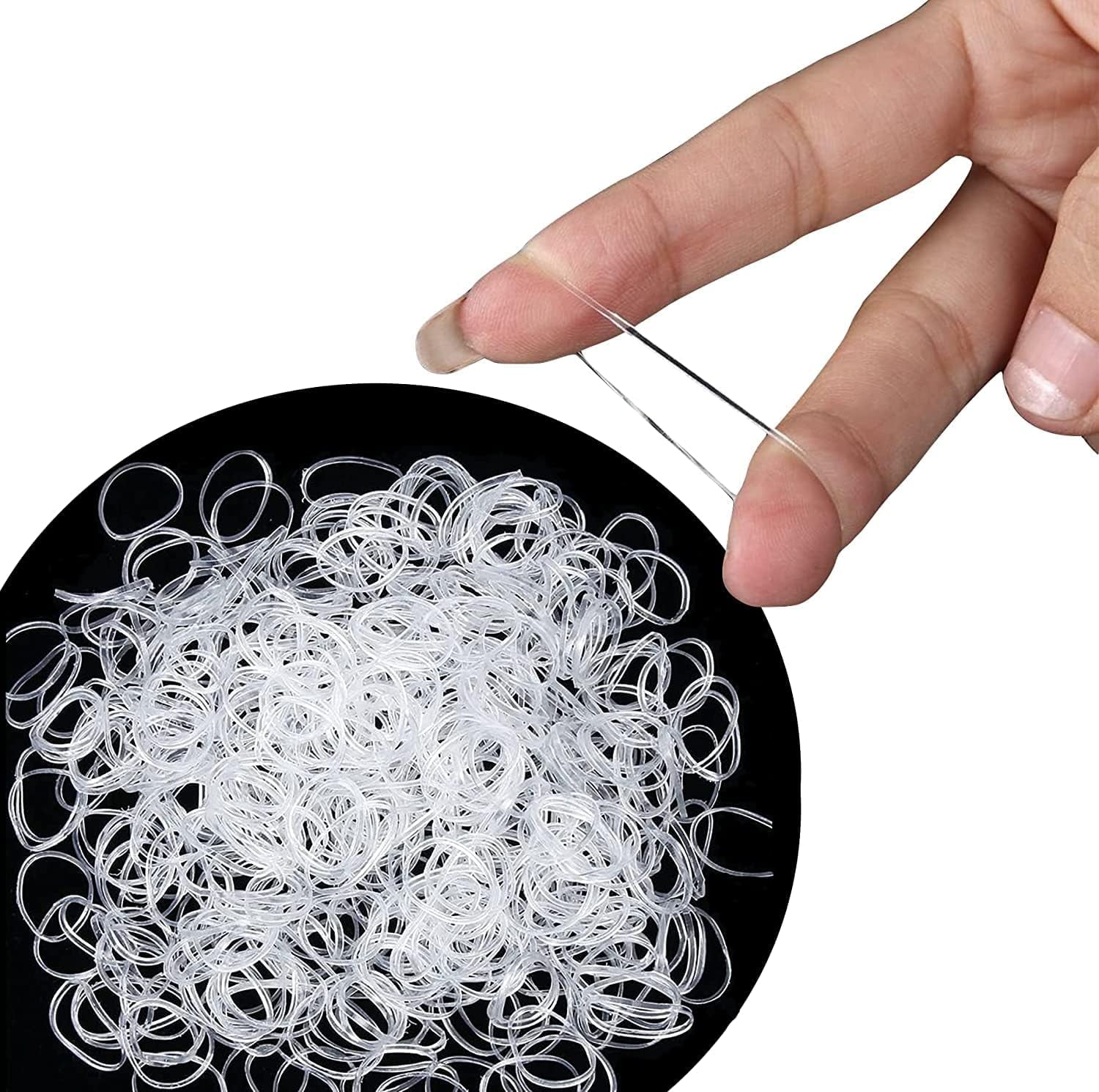 250X Clear Hair Elastics, Clear Rubber Bands for Hair Ties for Thin Hair, Mini, Plastic (With Box)