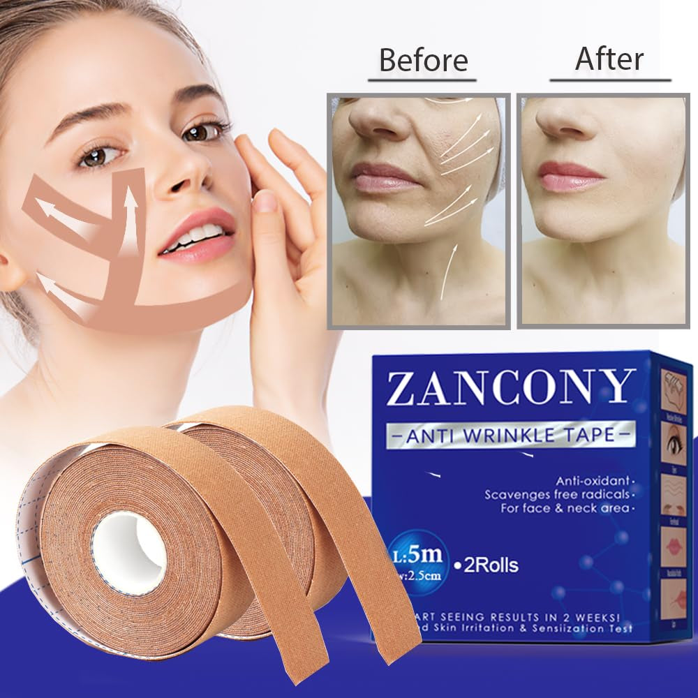 Anti-Wrinkle Tape Facial Myofascial Lift-Smoothes Wrinkles Suits for All Parts of the Face and Neck - Forehead Fines Nasolabial Folds Crow'S Feet Necklines Etc, 2.5Cm*2Rolls