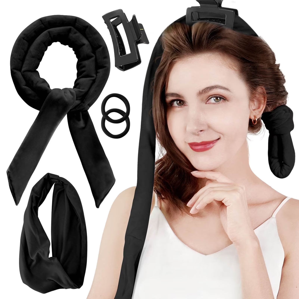 Professional Ribbon Hair Rollers, 5 Piece Set, Heatless Curling Set, Black