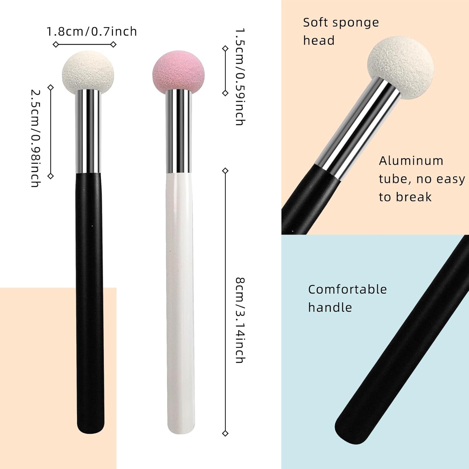 Foundation Sponge Powder Brush, Eyebrow Sponge Concealer Brush Applicator Make up Brush for Face, Pack of 4. (Black+White)