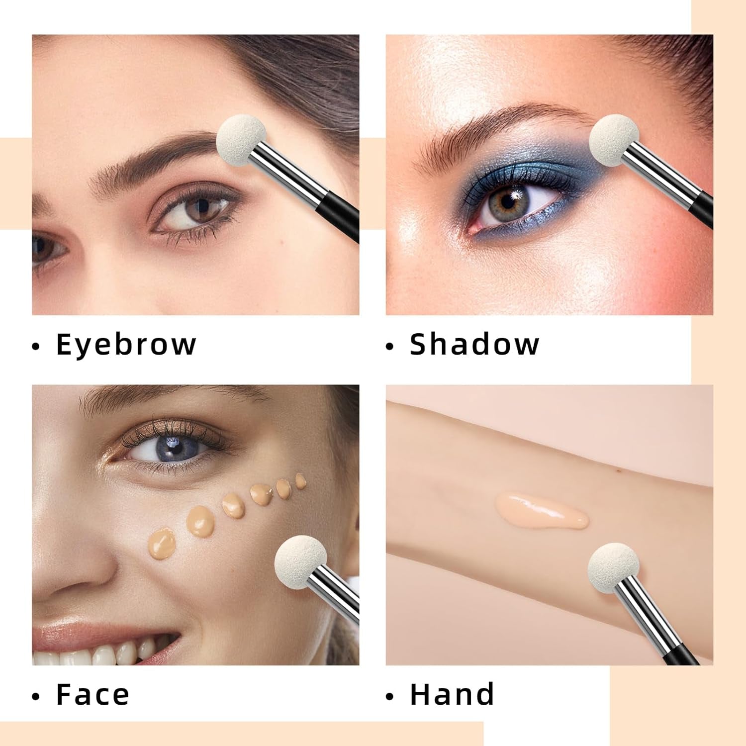 Foundation Sponge Powder Brush, Eyebrow Sponge Concealer Brush Applicator Make up Brush for Face, Pack of 4. (Black+White)