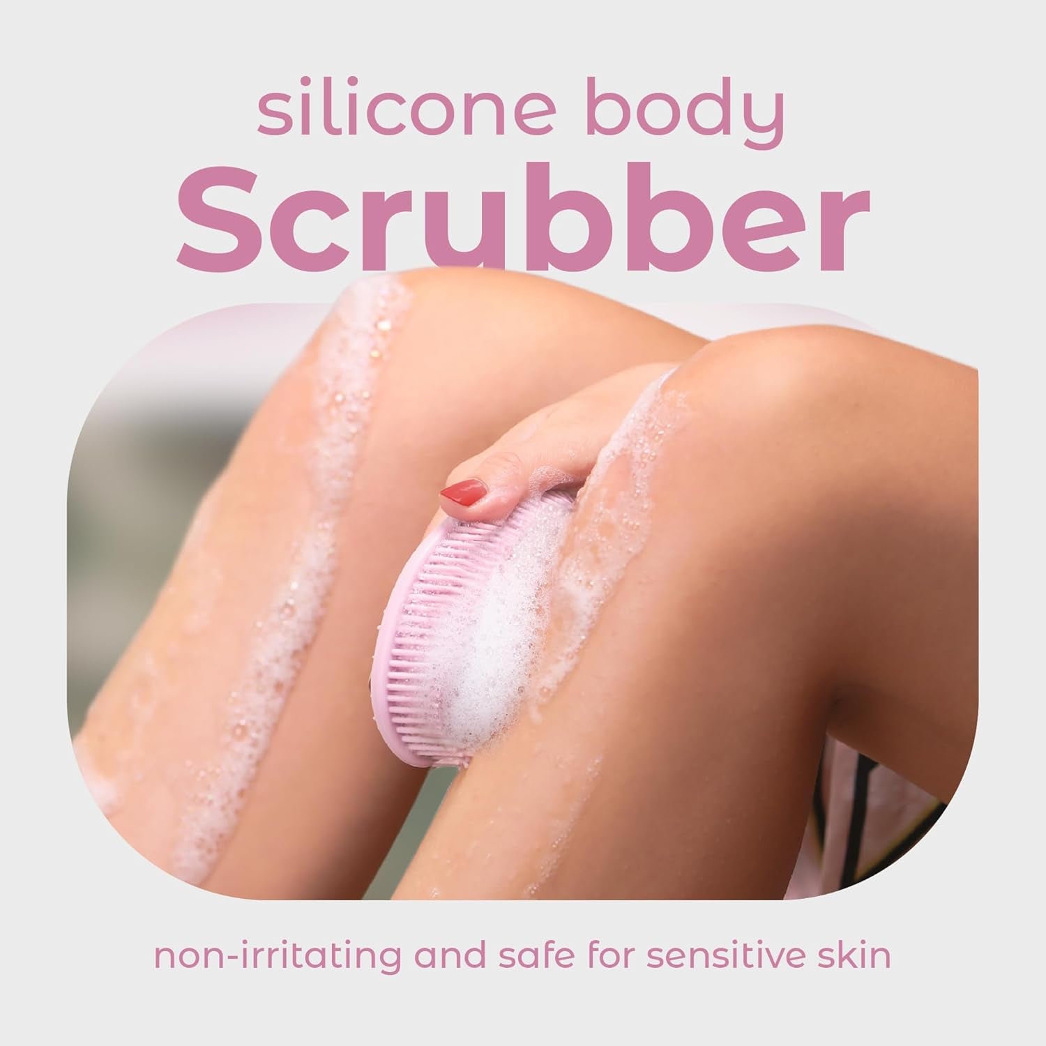 Silicone Body Scrubber Dual-Sided Shower Loofah and Exfoliator (Pink, Exfoliate)