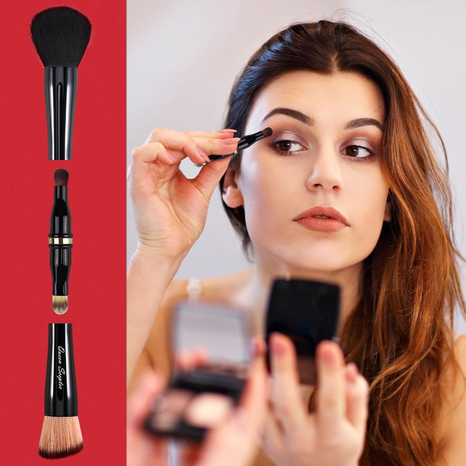 4 in 1 Professional Liquid Foundation Makeup Brush Set,Travel Makeup Set with Case, Powder Foundation, Concealer,Eyeshadow Brush, Dual Ended Makeup Brush for Liquid,Cream,Powder