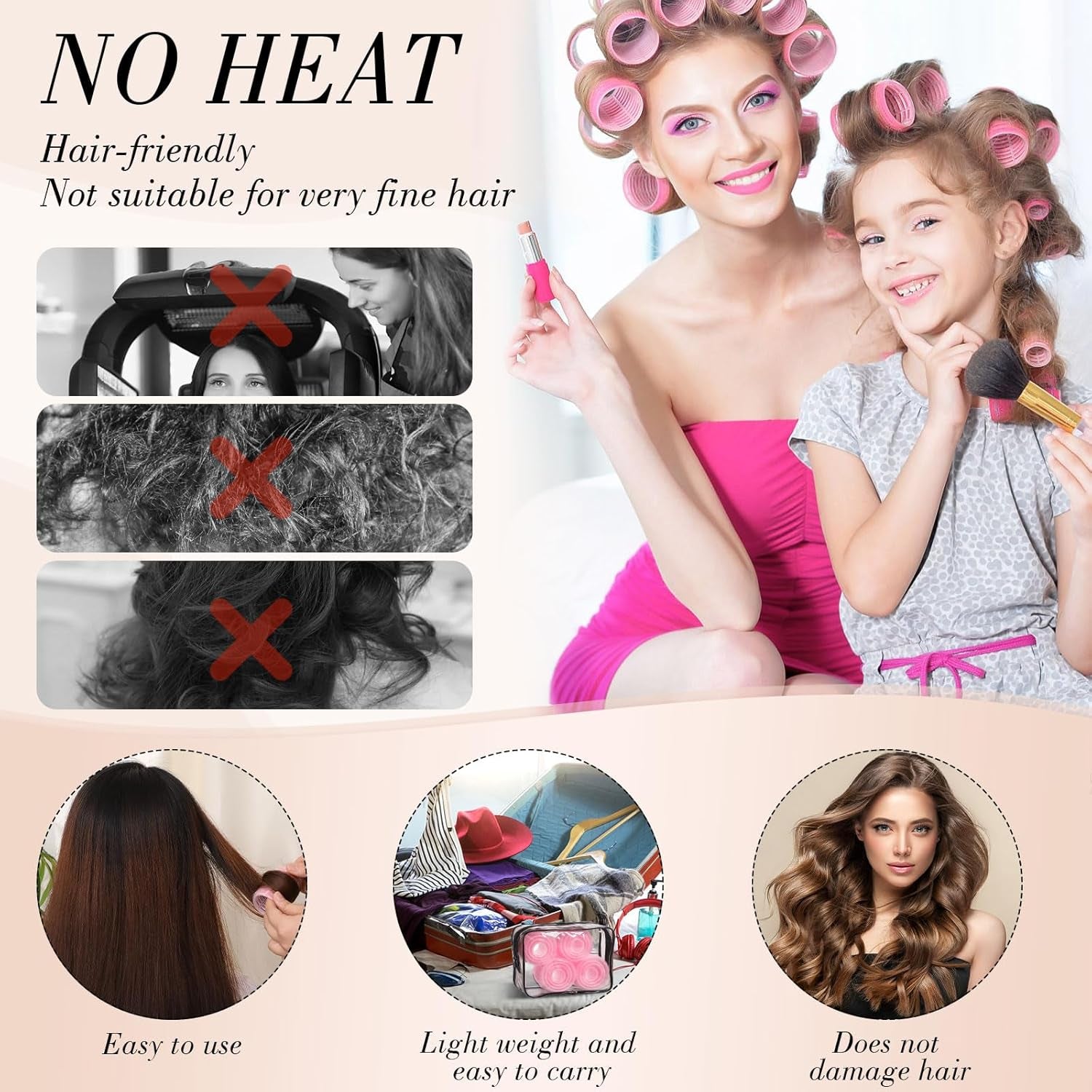 Heatless Hair Curlers Set - 38 Pcs Self-Grip Rollers for All Hair Types