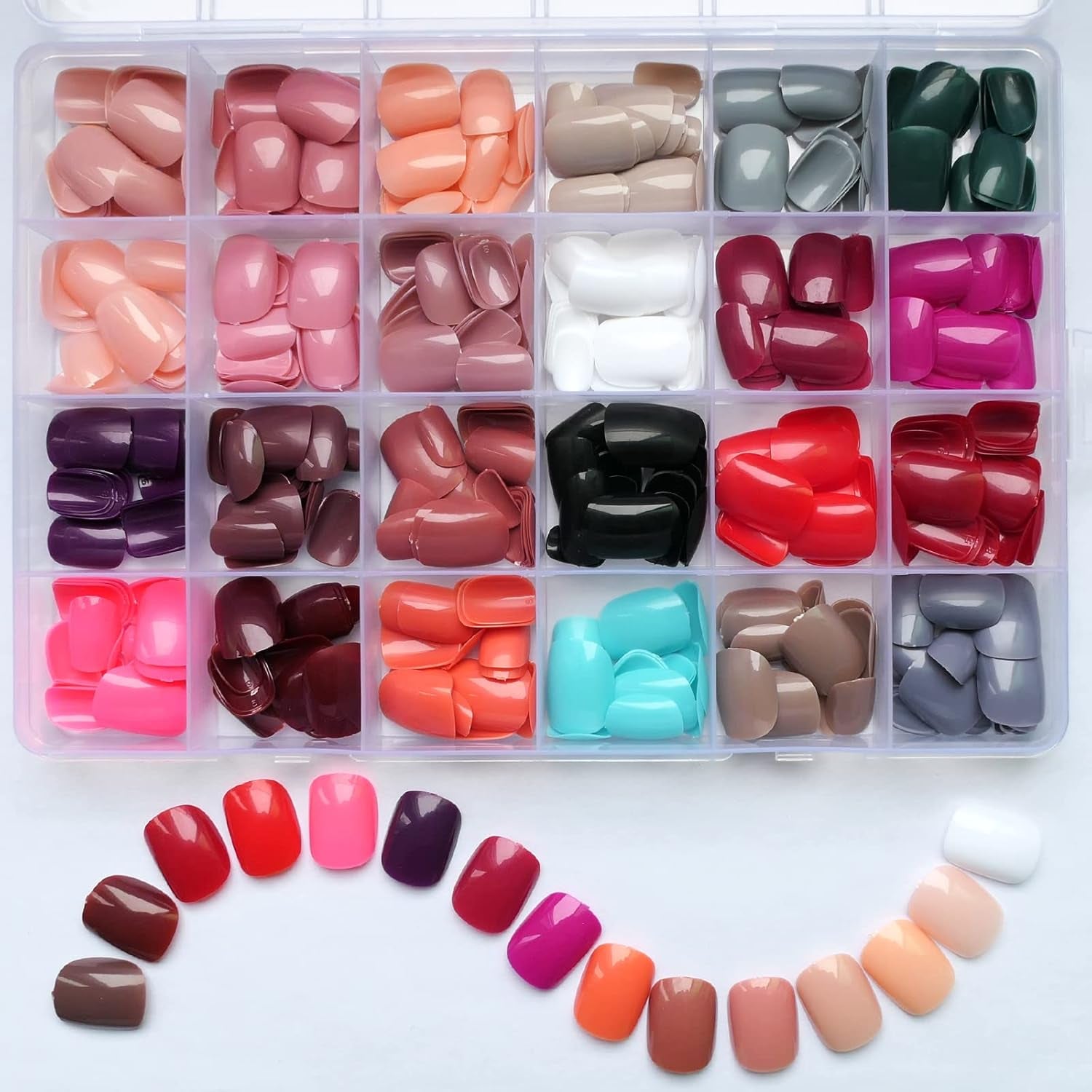 576Pc round Square Press on Nails Short Fake Nails, XS Short Press on Nails Squoval Acrylic Nails Tips Full Cover, Gel Artificial Fingernail False Presson 24 Colors for Kids Girls Women