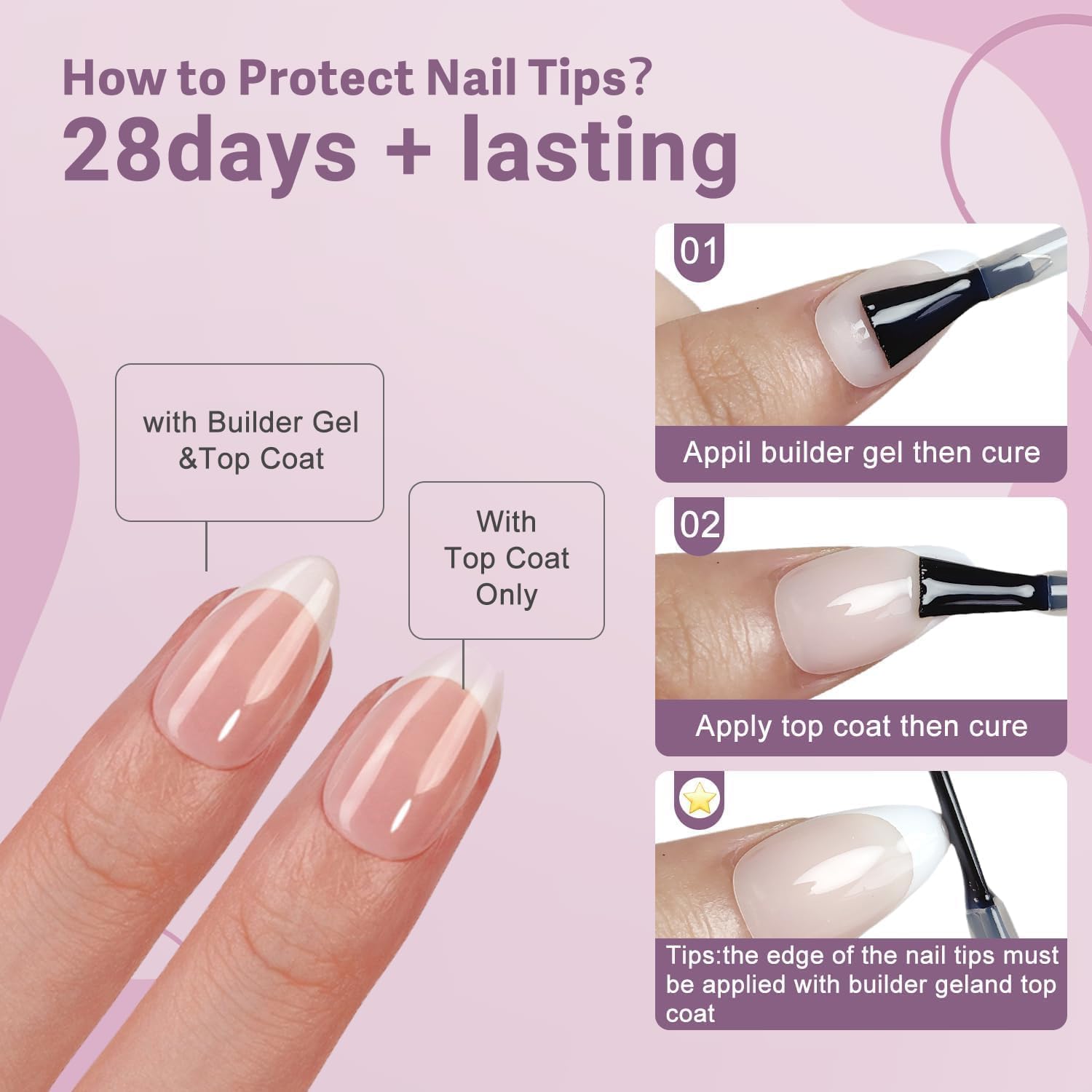 Gel French Tip Nails Medium Almond Press on Nails - 300Pcs