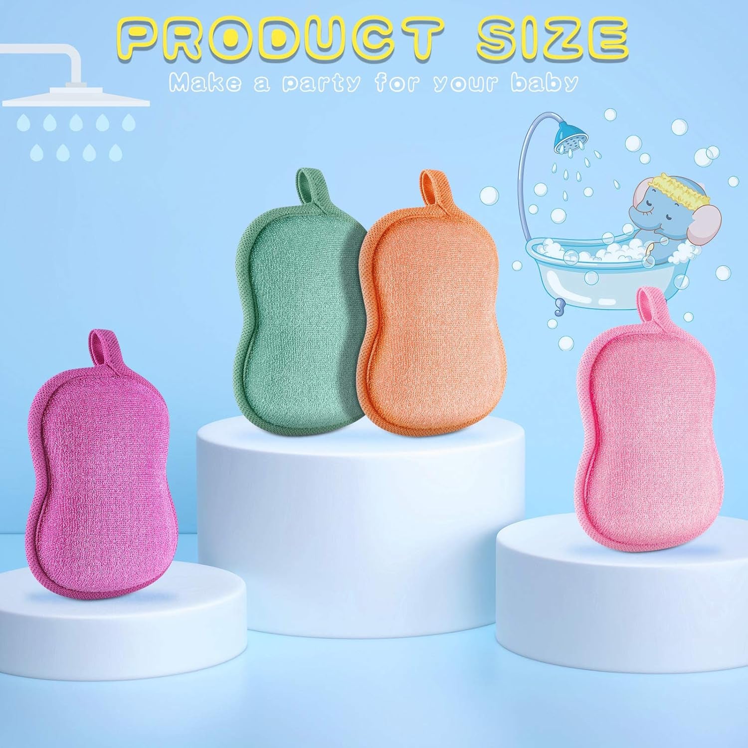 4 Pieces Baby Bath Sponge Cotton Baby Sponge Toddler Soft and Absorbent Loofah for Kids Babies Men Women(Red, Purple, Green, Orange)