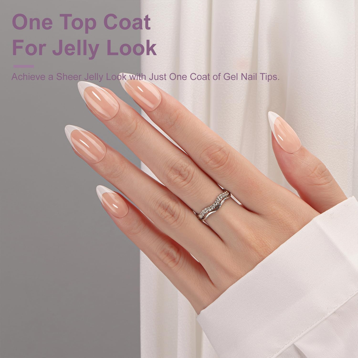 Gel French Tip Nails Medium Almond Press on Nails - 300Pcs