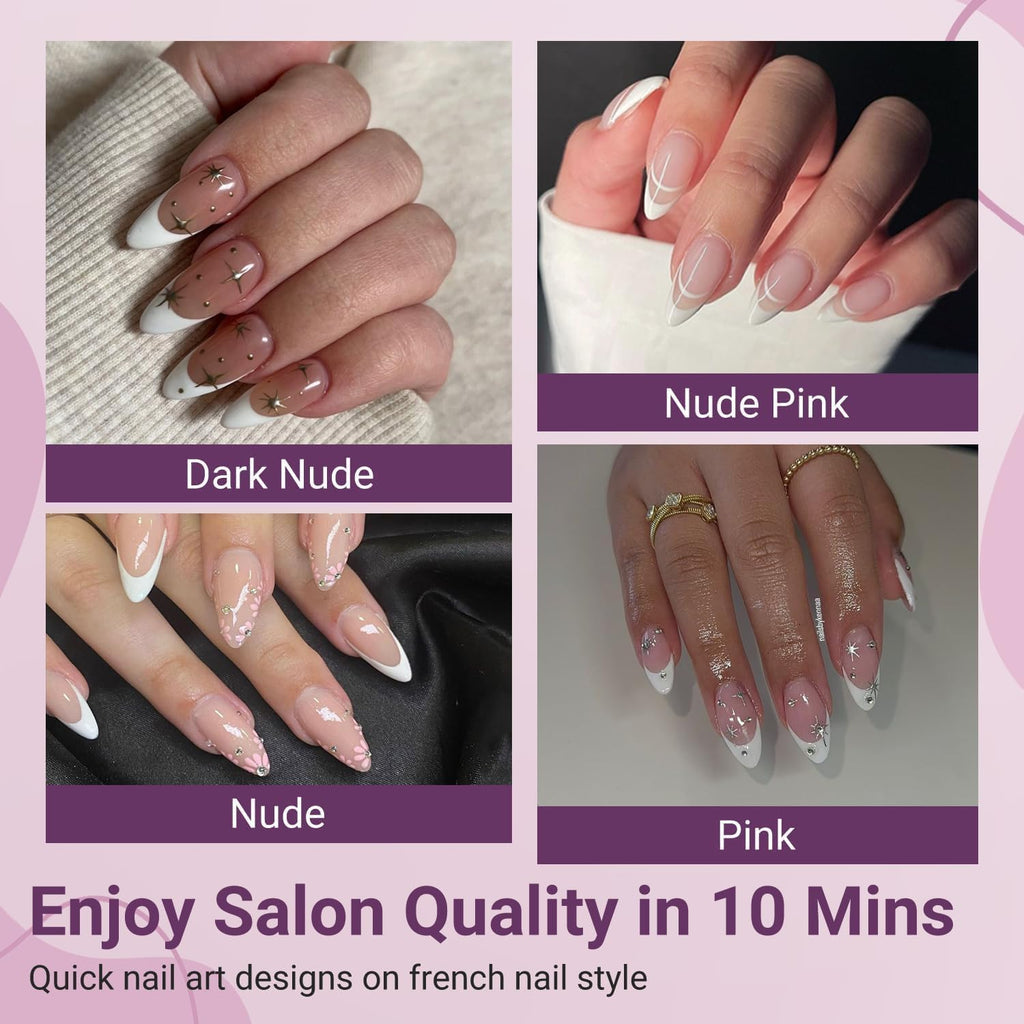 Gel French Tip Nails Medium Almond Press on Nails - 300Pcs