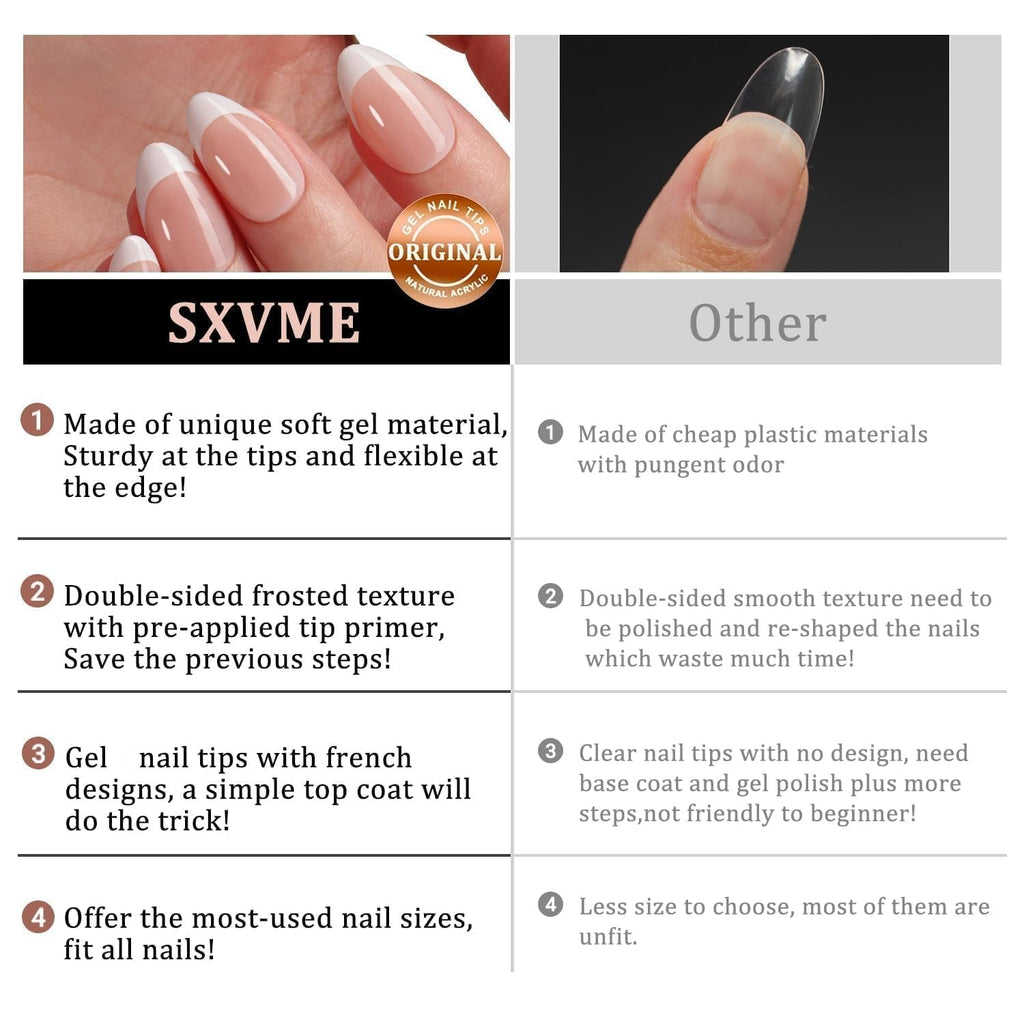 Gel French Tip Nails Medium Almond Press on Nails - 300Pcs