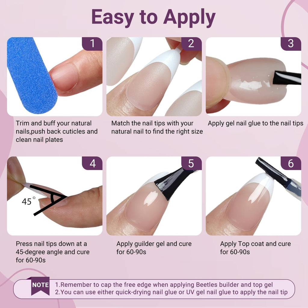 Gel French Tip Nails Medium Almond Press on Nails - 300Pcs