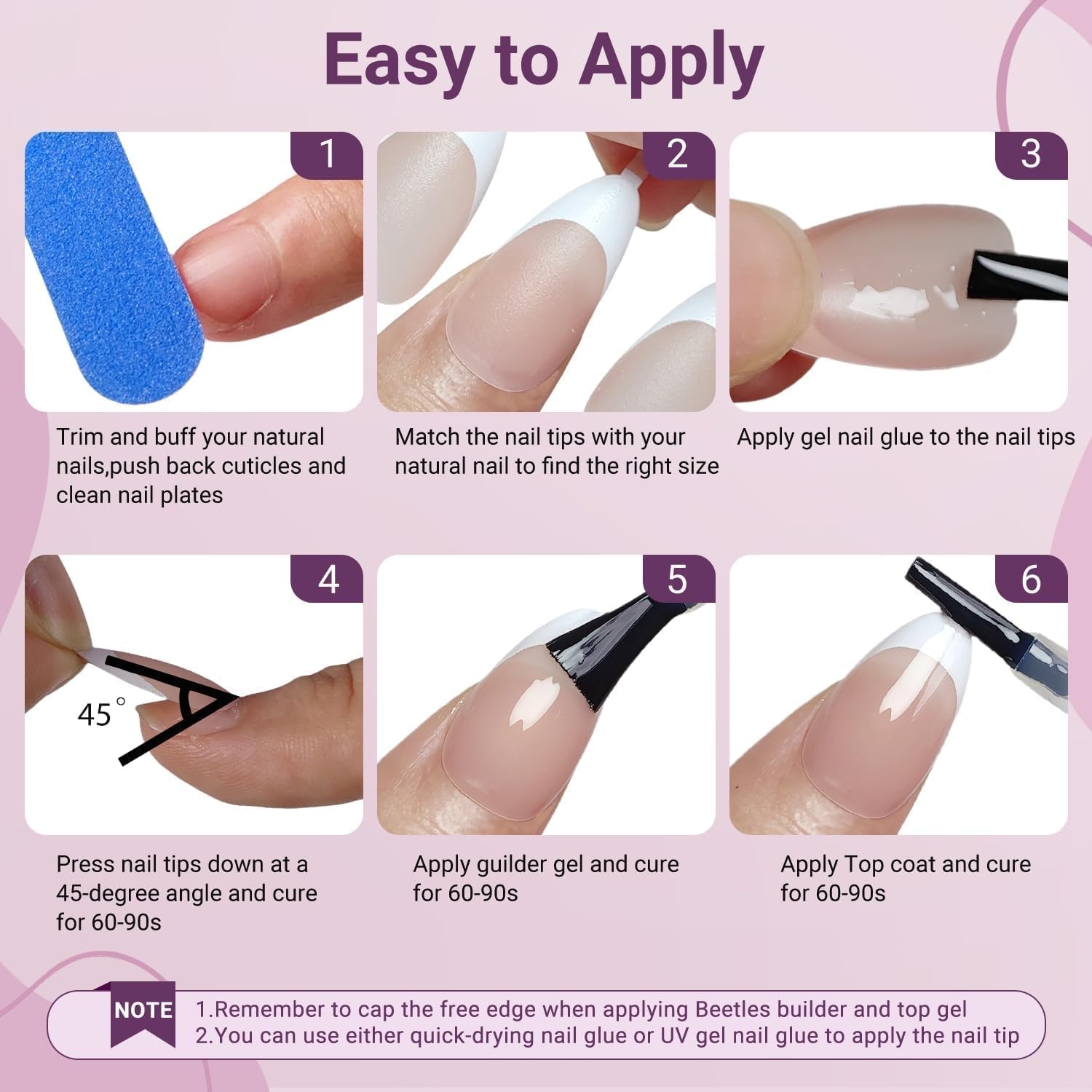 Gel French Tip Nails Medium Almond Press on Nails - 300Pcs
