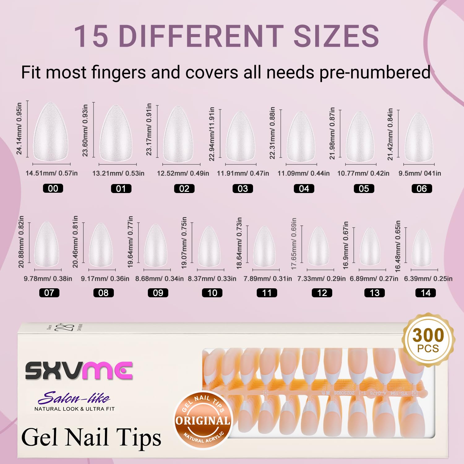 Gel French Tip Nails Medium Almond Press on Nails - 300Pcs