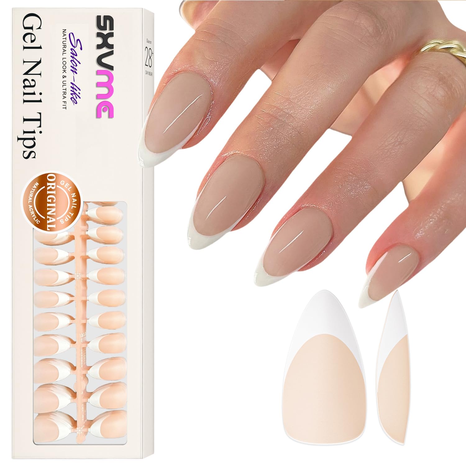 Gel French Tip Nails Medium Almond Press on Nails - 300Pcs
