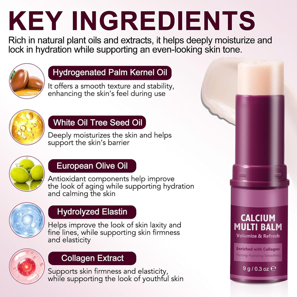 Calcium Multi Balm Stick- Firming,Hydrating & Smoothing Collagen Moisturing Stick for Eyes, Face & Neck