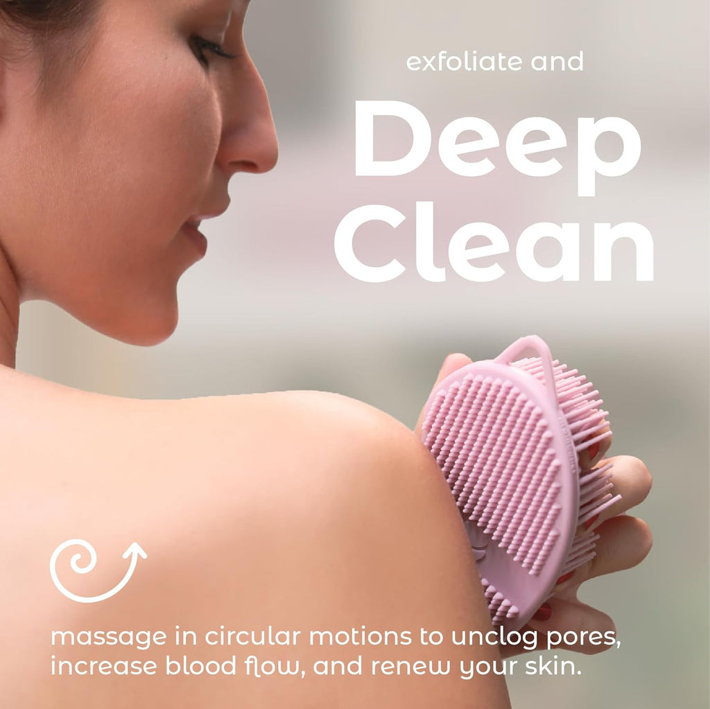 Silicone Body Scrubber Dual-Sided Shower Loofah and Exfoliator (Pink, Exfoliate)