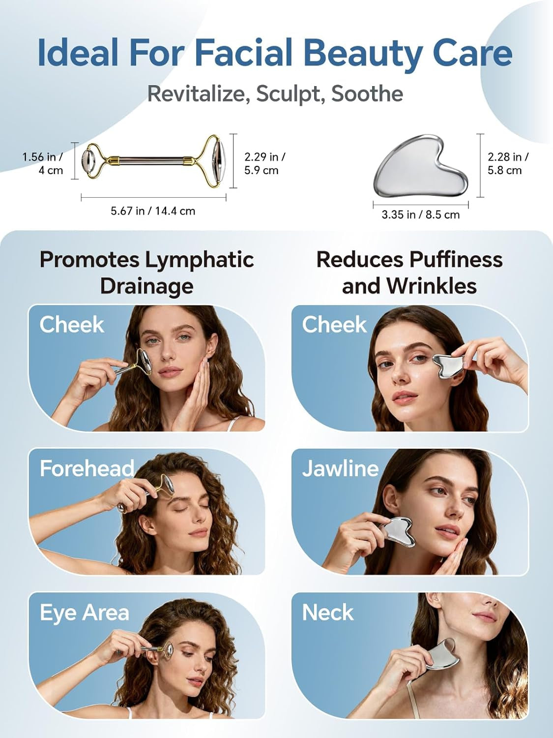 Stainless Steel Face Roller & Gua Sha Facial Tools