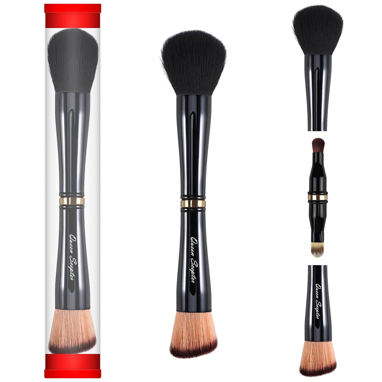 4 in 1 Professional Liquid Foundation Makeup Brush Set,Travel Makeup Set with Case, Powder Foundation, Concealer,Eyeshadow Brush, Dual Ended Makeup Brush for Liquid,Cream,Powder