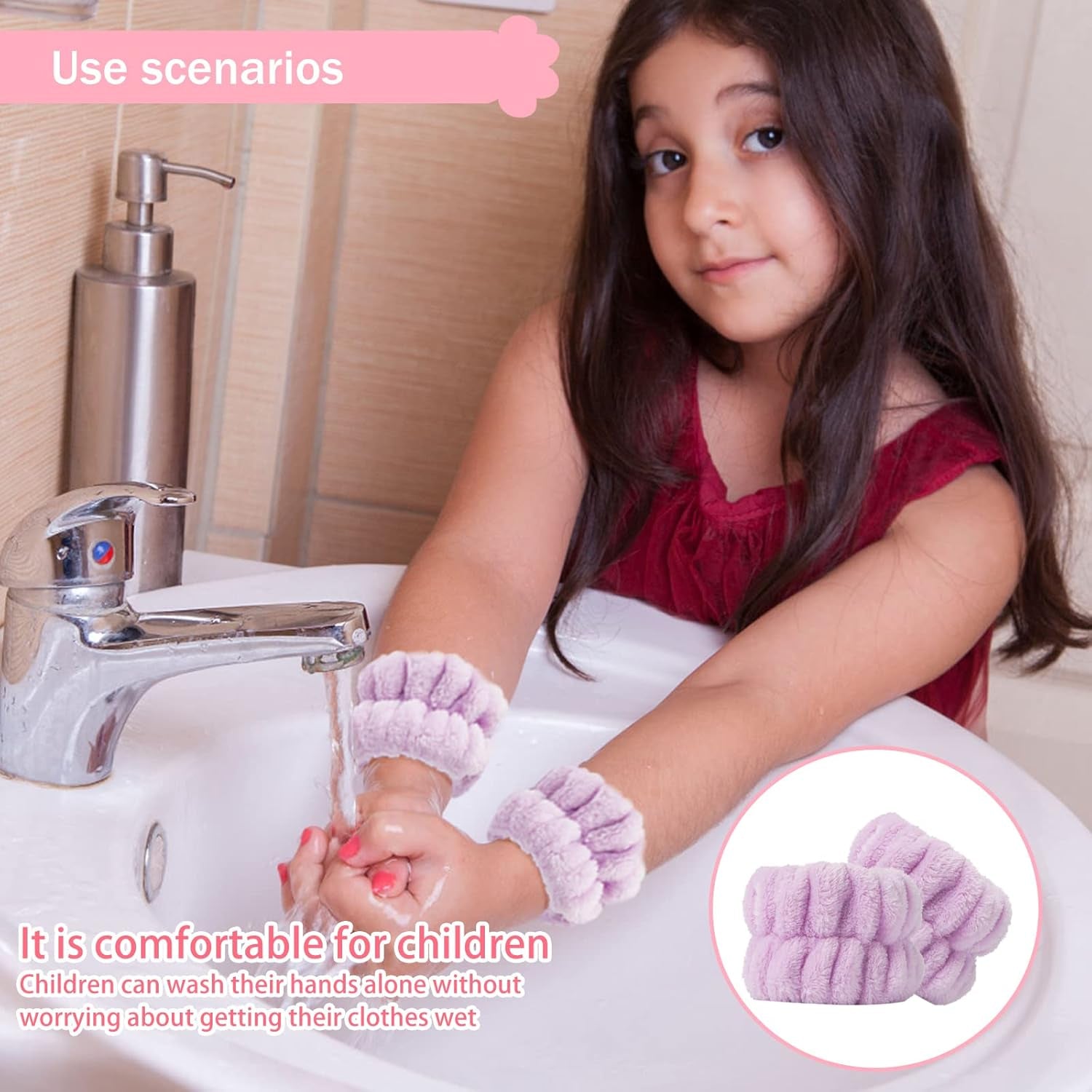 2Pcs Wrist Bands for Washing Face, Microfiber Face Washing Wristbands, Arm Wrist Towels, Spa Face Wash Wristbands, Stretchy Absorbent Wash Band for Woman Children