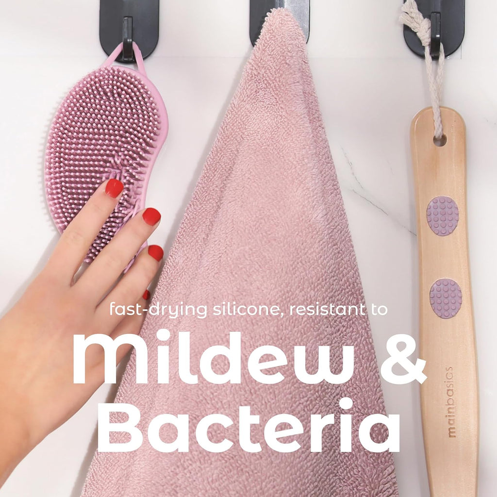 Silicone Body Scrubber Dual-Sided Shower Loofah and Exfoliator (Pink, Exfoliate)