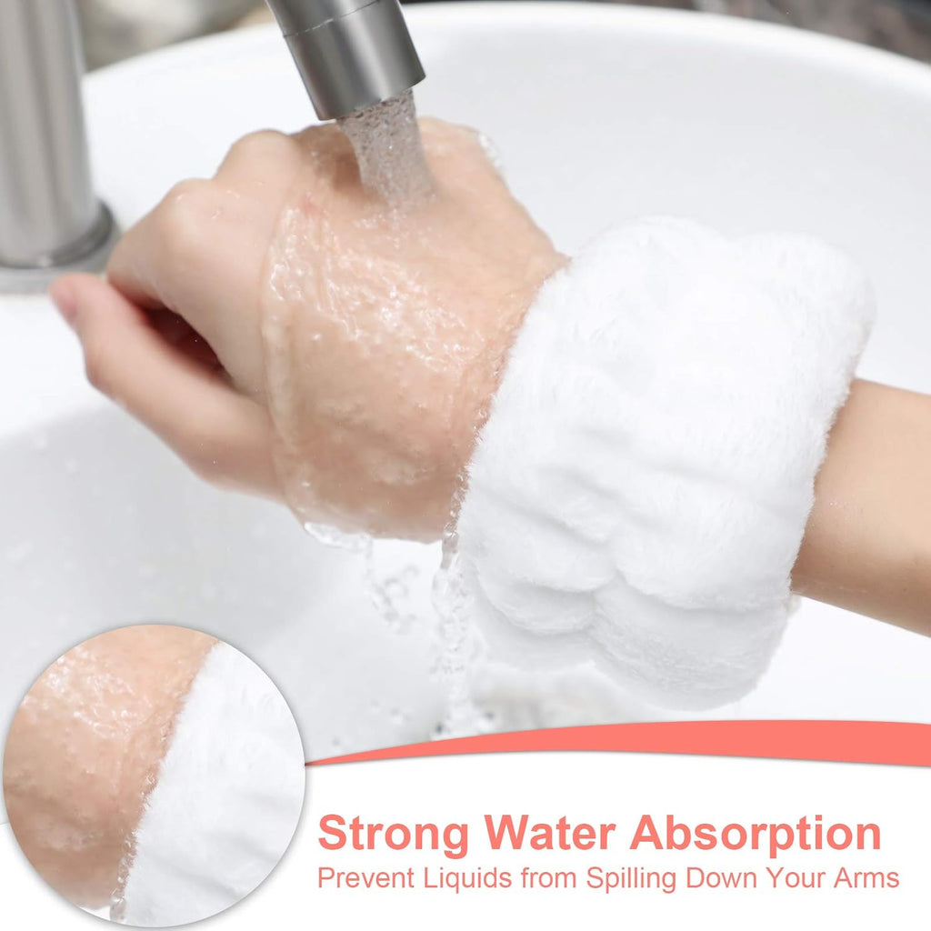 4 Pairs Wrist Bands for Washing Face Wrist Spa Microfiber Wash Towel Band Scrunchies Absorbent Wristbands Sweatband for Women Prevent Liquid from Spilling(Stylish Colors)