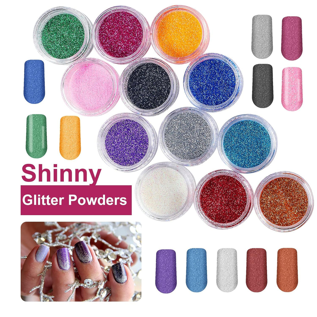 Nail Kit Set Professional Acrylic with Everything, 12 Glitter Acrylic Powder Kit Nails Art Tips Decoration, DIY Gifts for Women Nail Art Tool and Supplies for Beginners