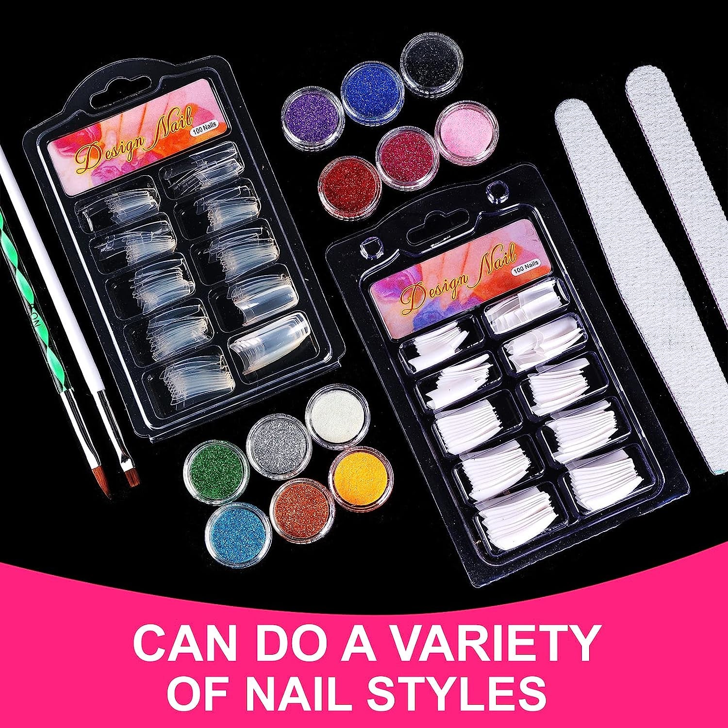 Nail Kit Set Professional Acrylic with Everything, 12 Glitter Acrylic Powder Kit Nails Art Tips Decoration, DIY Gifts for Women Nail Art Tool and Supplies for Beginners