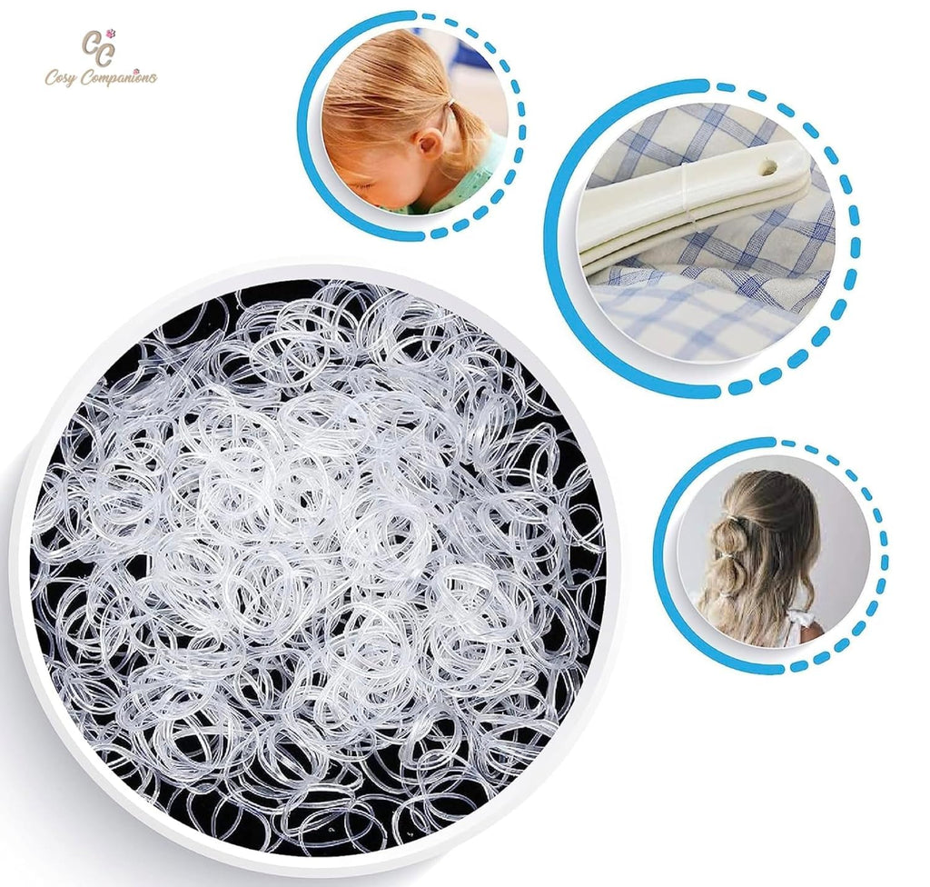 250X Clear Hair Elastics, Clear Rubber Bands for Hair Ties for Thin Hair, Mini, Plastic (With Box)