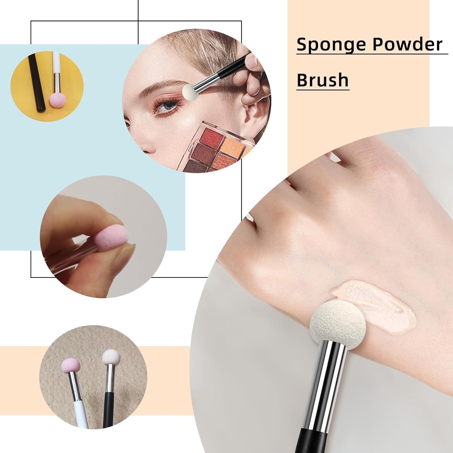 Foundation Sponge Powder Brush, Eyebrow Sponge Concealer Brush Applicator Make up Brush for Face, Pack of 4. (Black+White)