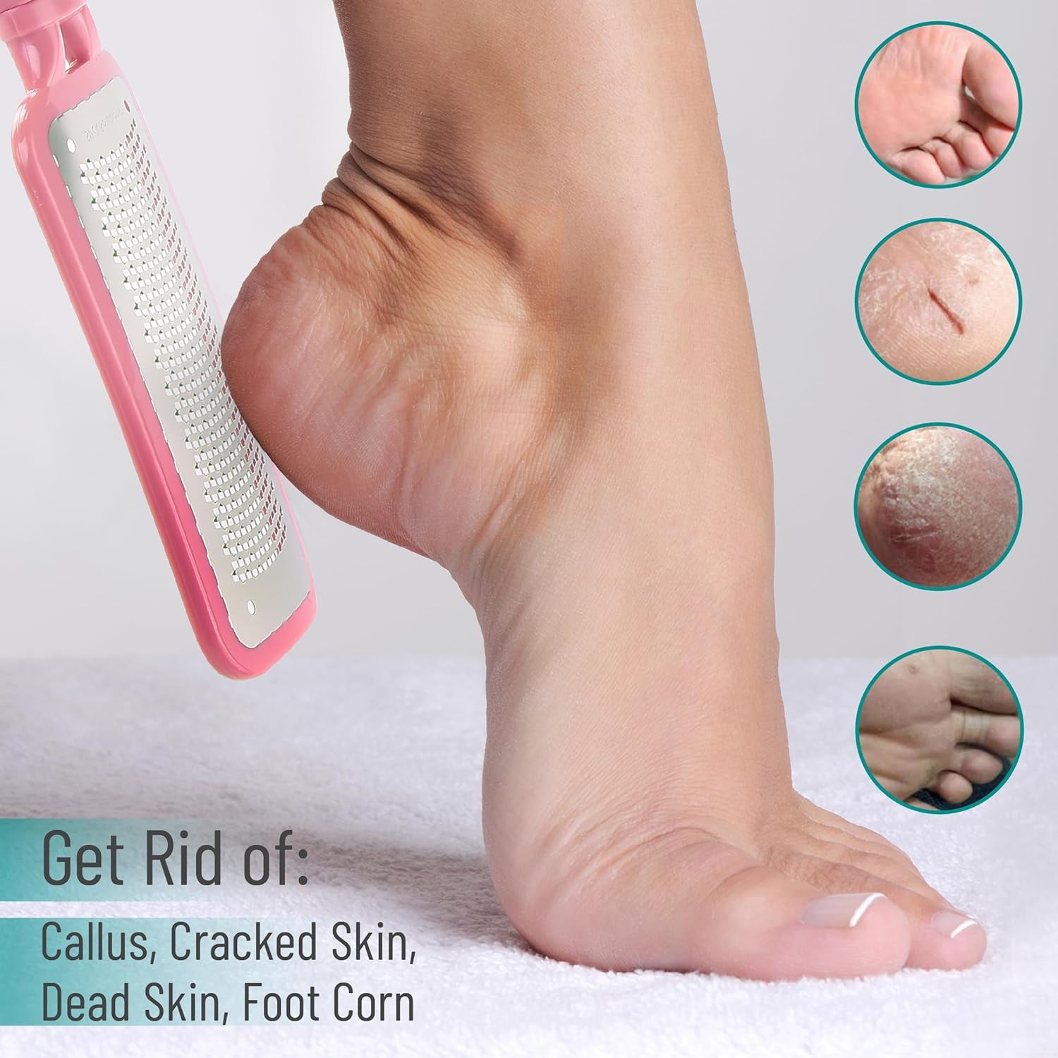 Slick Foot File Callus Remover - Pink Foot Scraper & Rasp for Dead Skin, Heel Scrubber