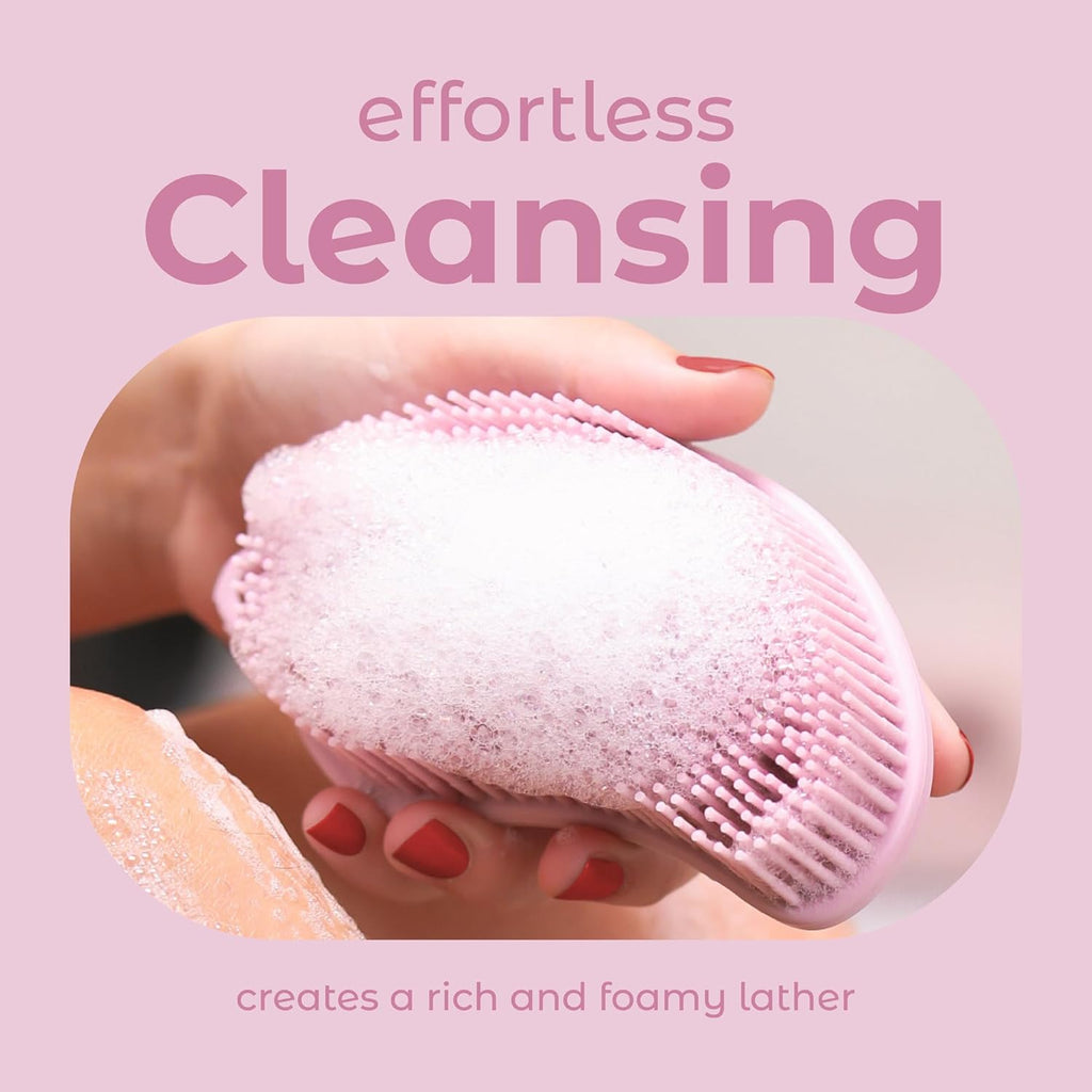 Silicone Body Scrubber Dual-Sided Shower Loofah and Exfoliator (Pink, Exfoliate)