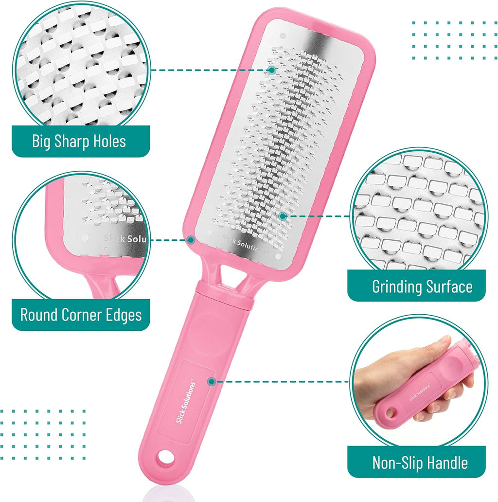 Slick Foot File Callus Remover - Pink Foot Scraper & Rasp for Dead Skin, Heel Scrubber