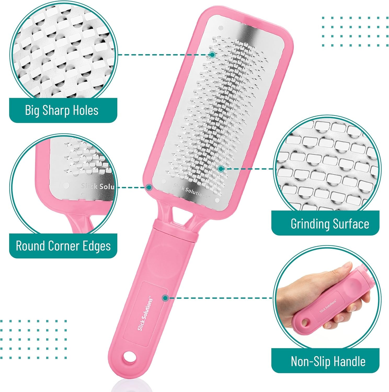 Slick Foot File Callus Remover - Pink Foot Scraper & Rasp for Dead Skin, Heel Scrubber