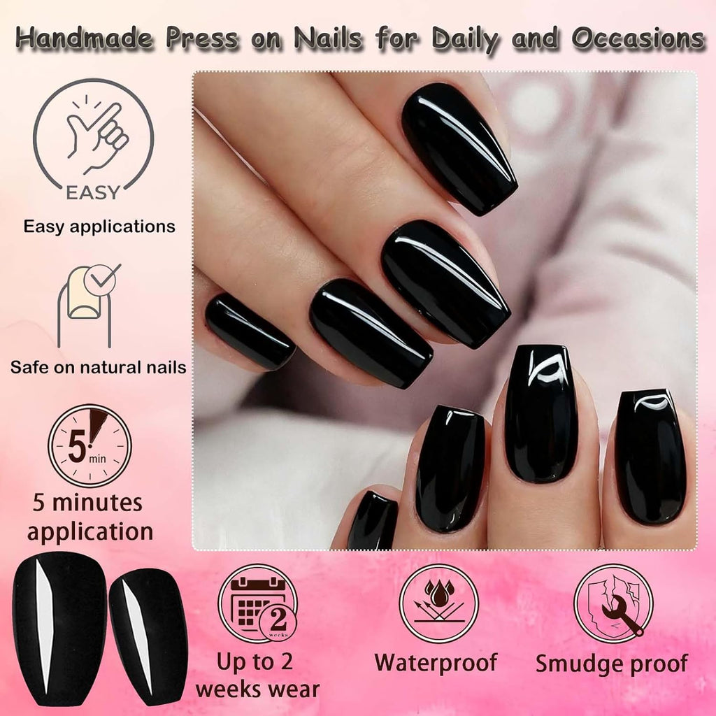 Loveoourhome 576Pc Coffin Press on Nails Short Fake Nails with Glue Tab, Short Acrylic Nails Press on Nail Coffin Glue on Nail Full Cover Ballerina Artificial False Fingernail for Women Girls
