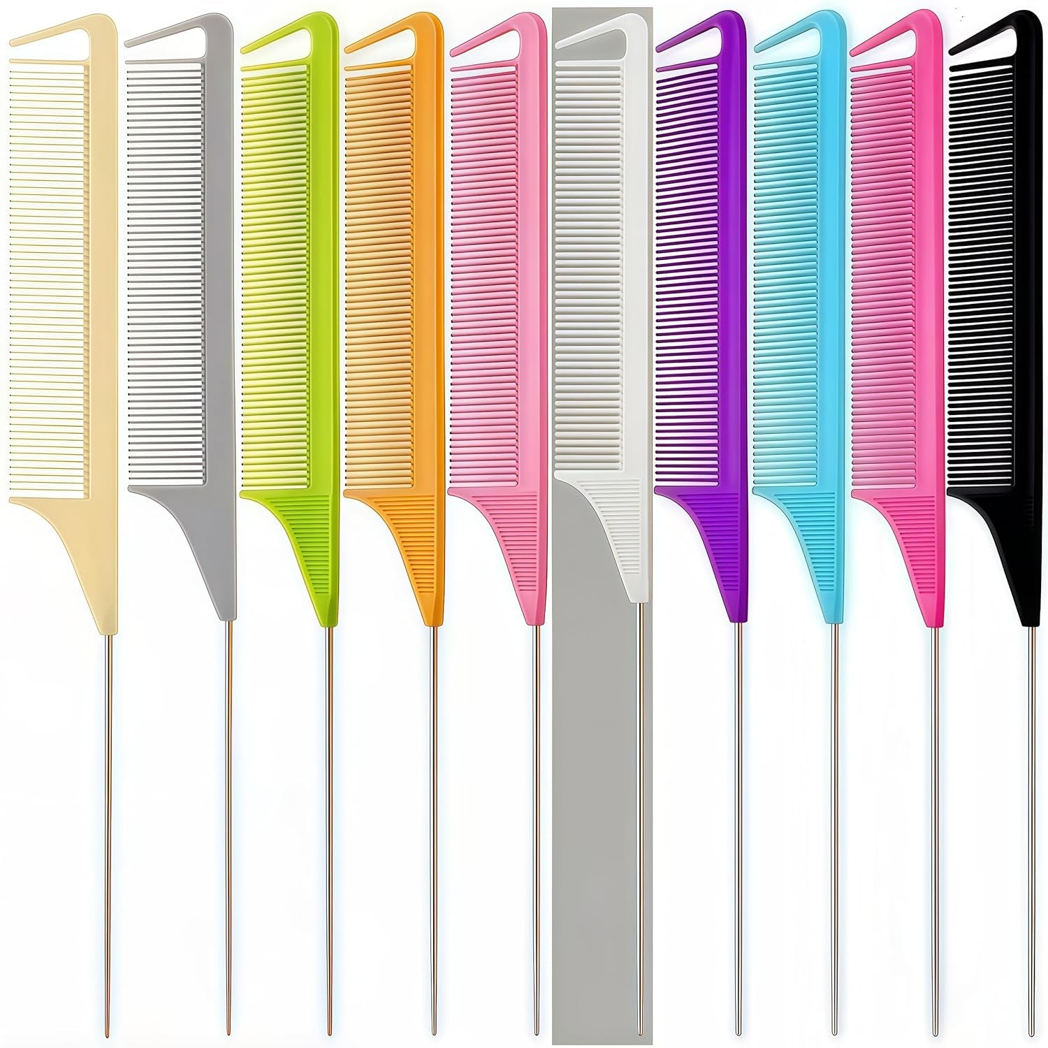 10 Packs Rat Tail Combs Metal Picks