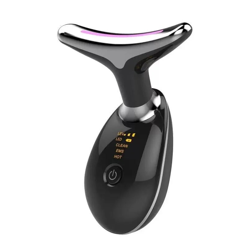 Red Light Therapy Massager for Face and Neck, 7 Color Led W/ Skin Care - Black