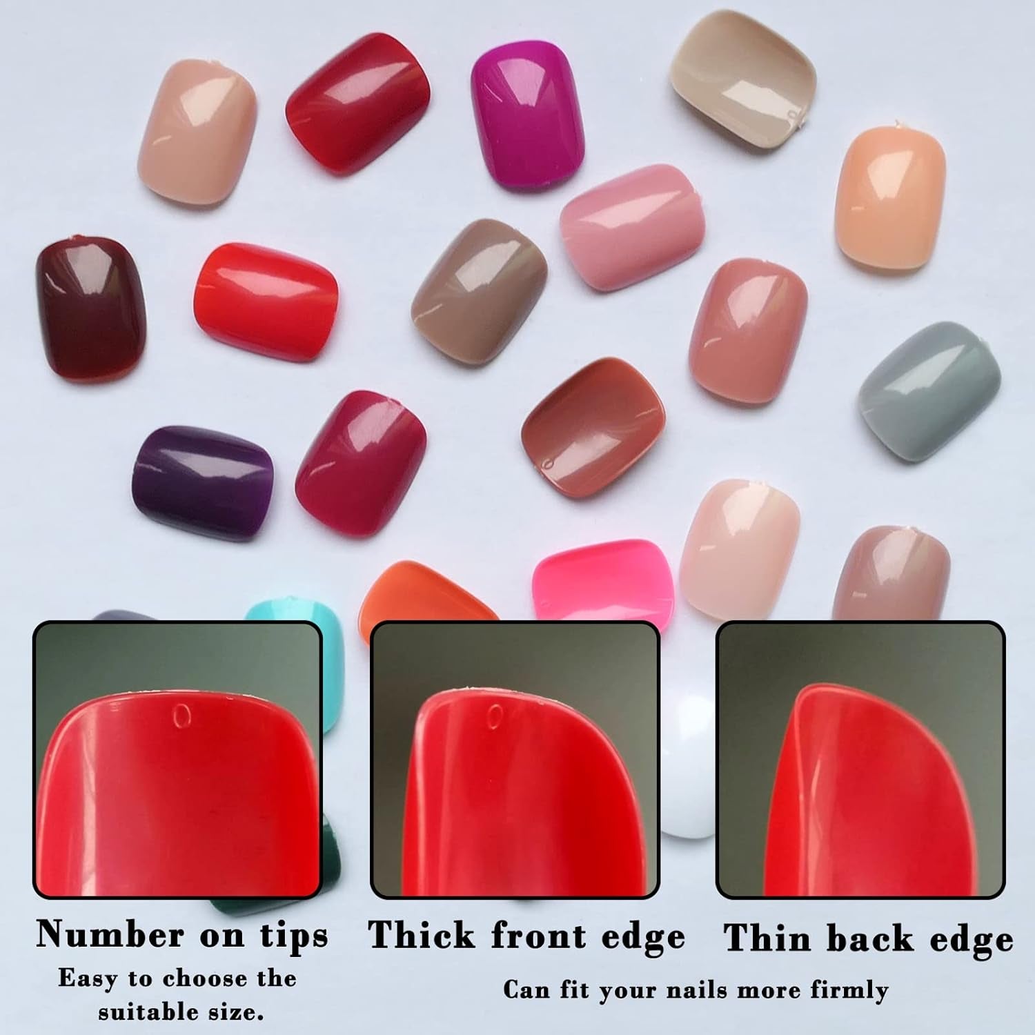 576Pc round Square Press on Nails Short Fake Nails, XS Short Press on Nails Squoval Acrylic Nails Tips Full Cover, Gel Artificial Fingernail False Presson 24 Colors for Kids Girls Women