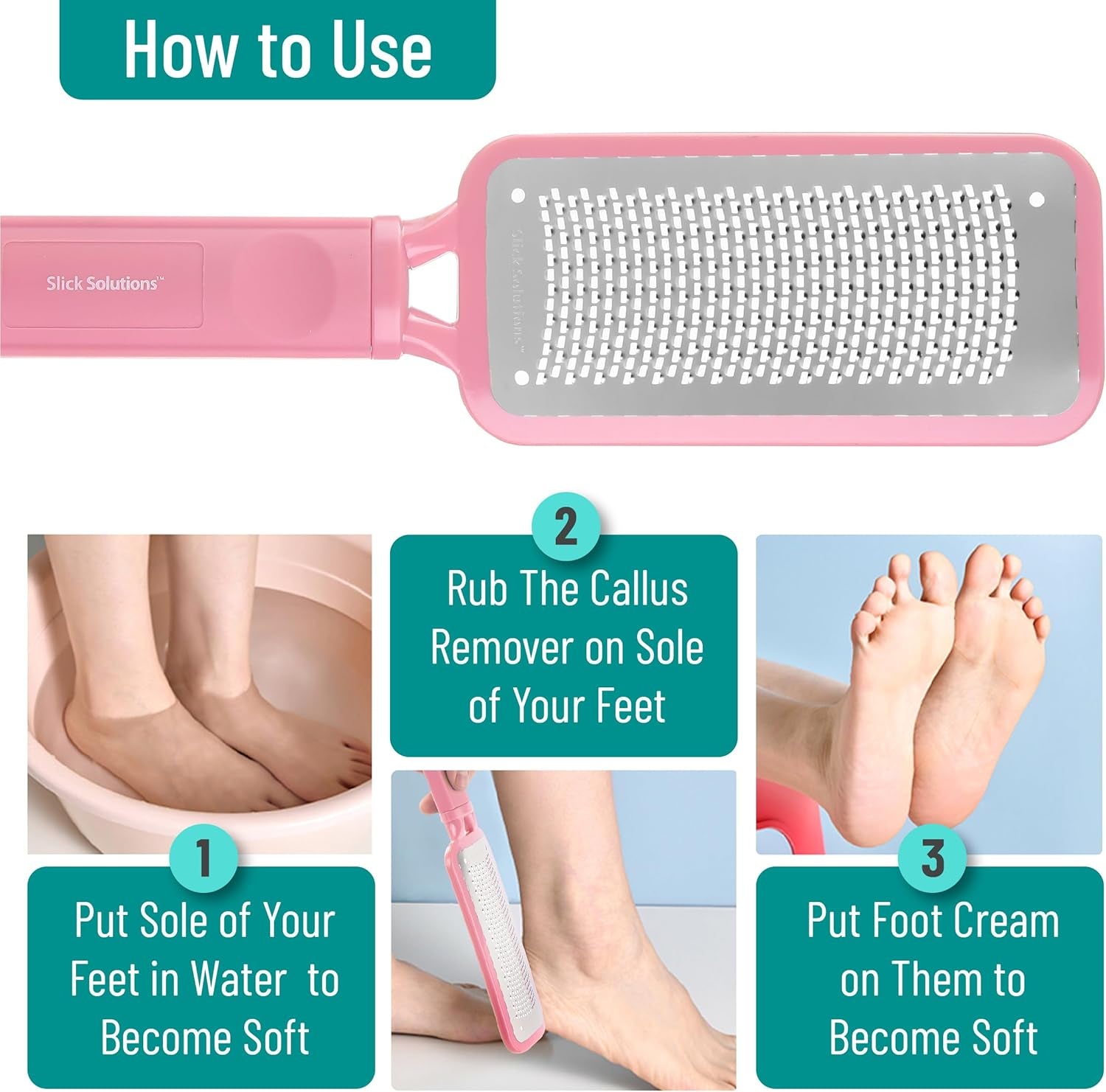 Slick Foot File Callus Remover - Pink Foot Scraper & Rasp for Dead Skin, Heel Scrubber