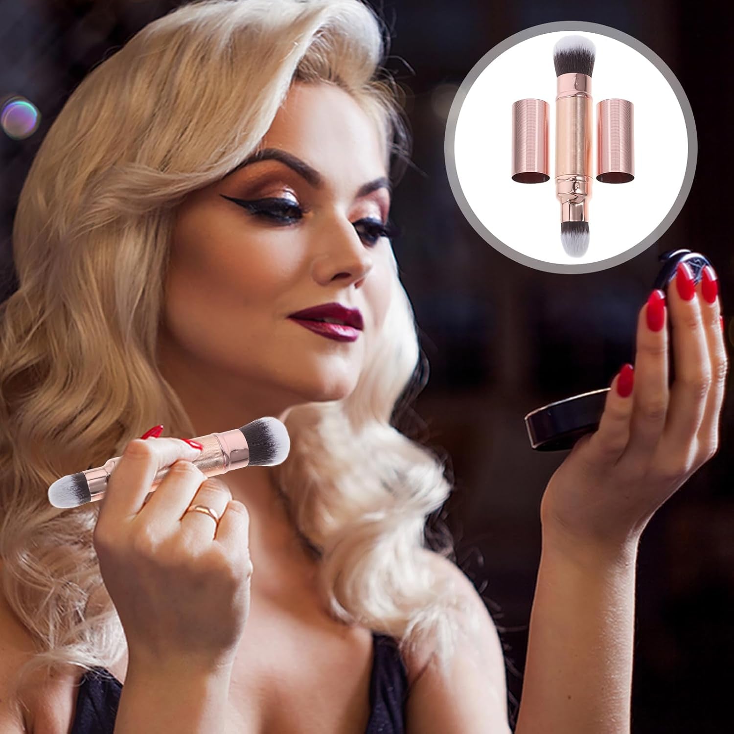 Double-Ended Makeup Brush Retractable Powder Brush Foundation Dual End Makeup Blush Makeup Blending Blusher Makeup Tools Plastic Travel Telescopic