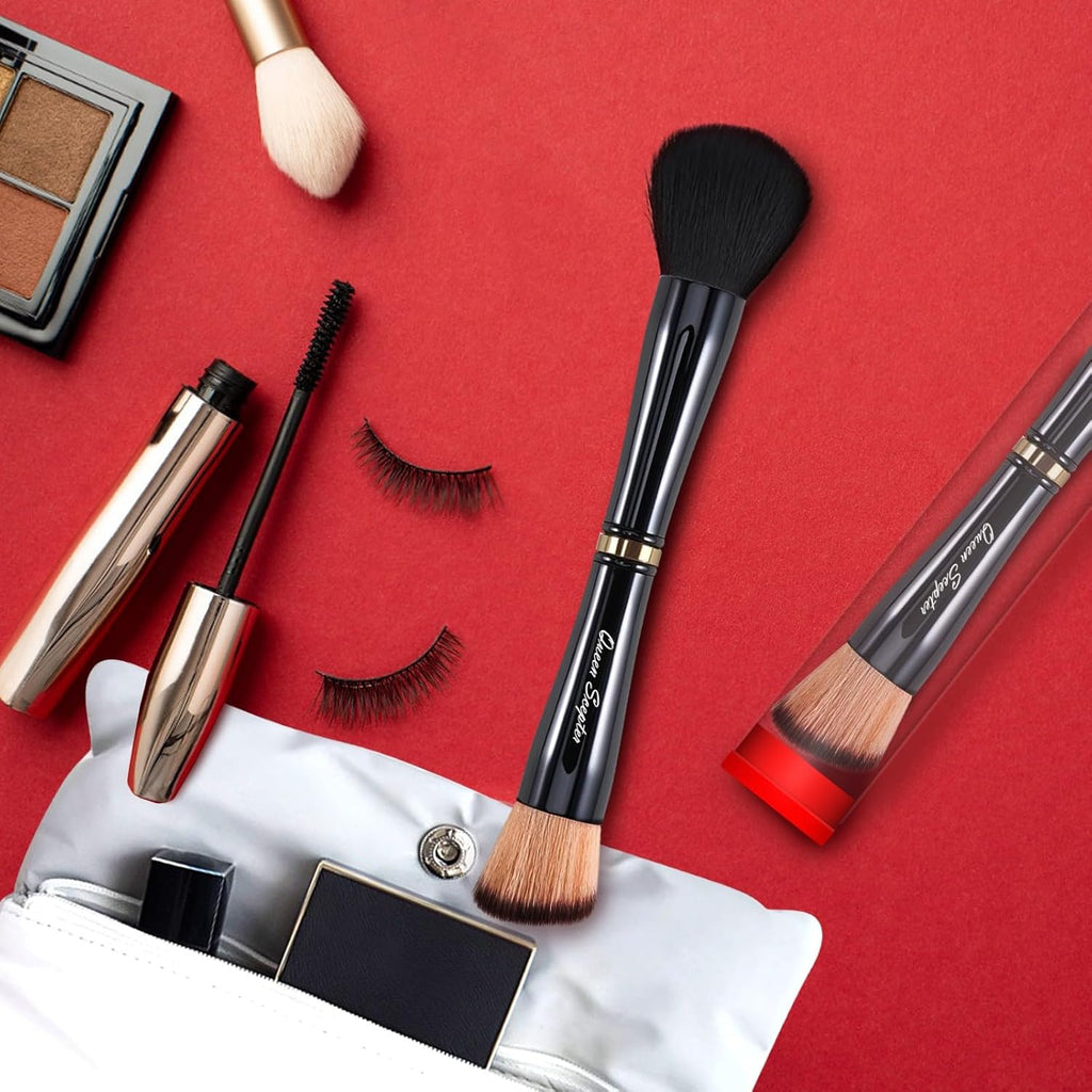 4 in 1 Professional Liquid Foundation Makeup Brush Set,Travel Makeup Set with Case, Powder Foundation, Concealer,Eyeshadow Brush, Dual Ended Makeup Brush for Liquid,Cream,Powder