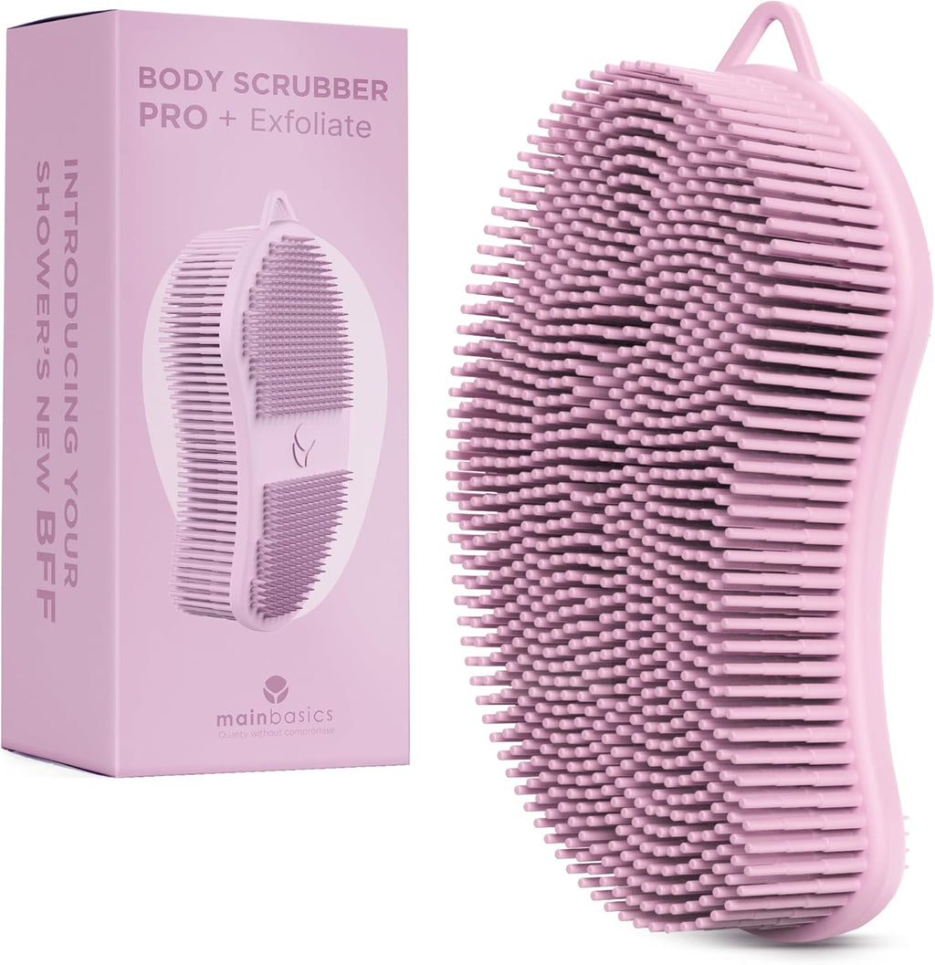 Silicone Body Scrubber Dual-Sided Shower Loofah and Exfoliator (Pink, Exfoliate)