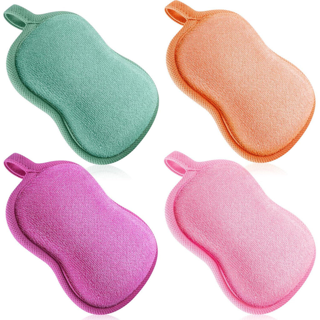 4 Pieces Baby Bath Sponge Cotton Baby Sponge Toddler Soft and Absorbent Loofah for Kids Babies Men Women(Red, Purple, Green, Orange)