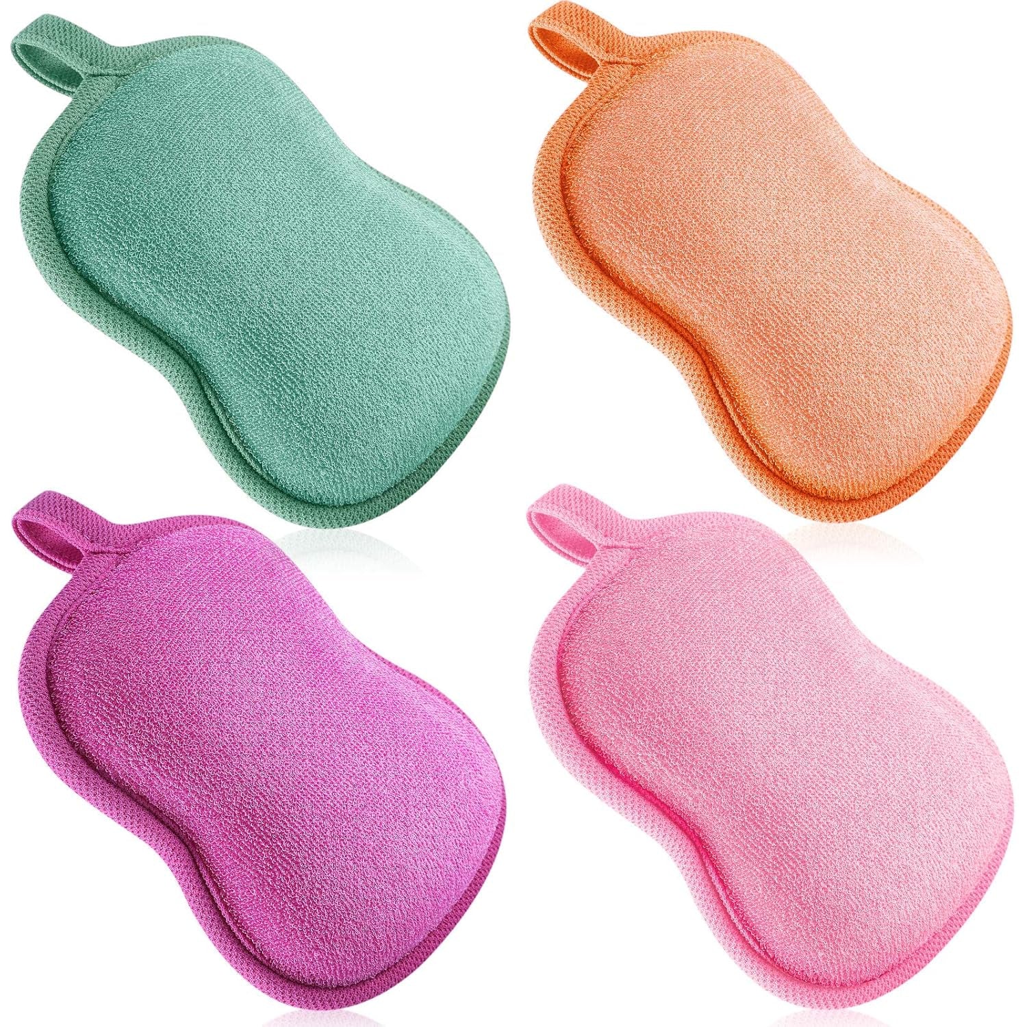 4 Pieces Baby Bath Sponge Cotton Baby Sponge Toddler Soft and Absorbent Loofah for Kids Babies Men Women(Red, Purple, Green, Orange)