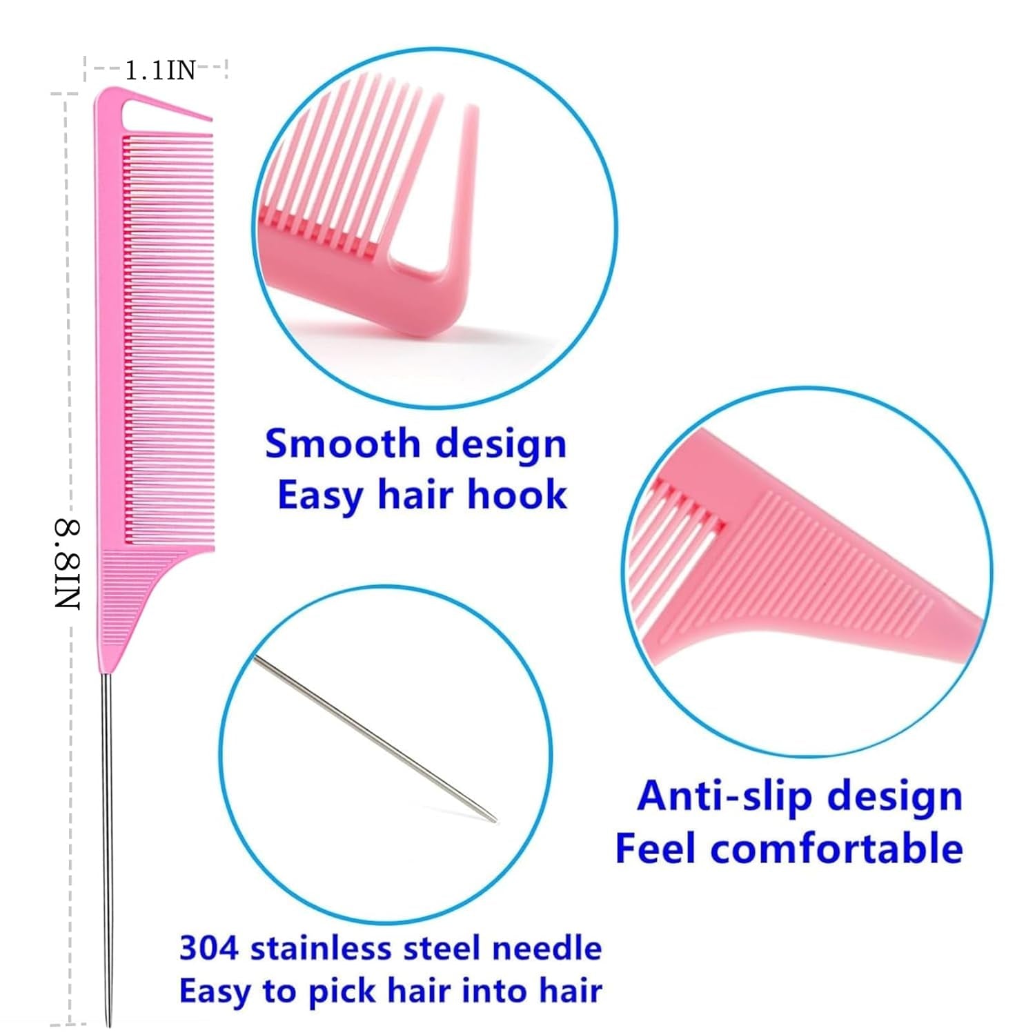 10 Packs Rat Tail Combs Metal Picks